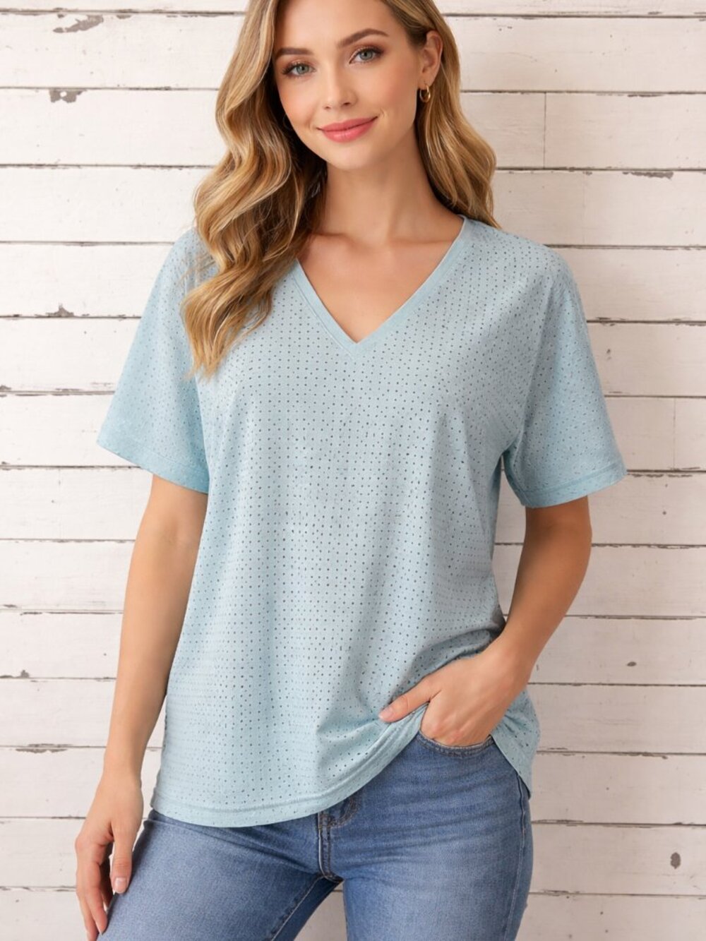 Puma Mint Eyelet V-Neck Short Sleeve Womens Size Large